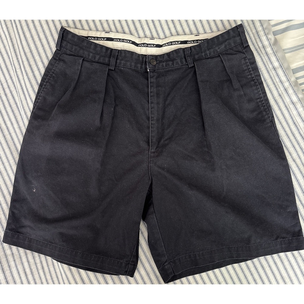 Vtg Polo "Golf" Ralph Lauren USA Navy Blue Pleated Cotton Chino Shorts Men's 36